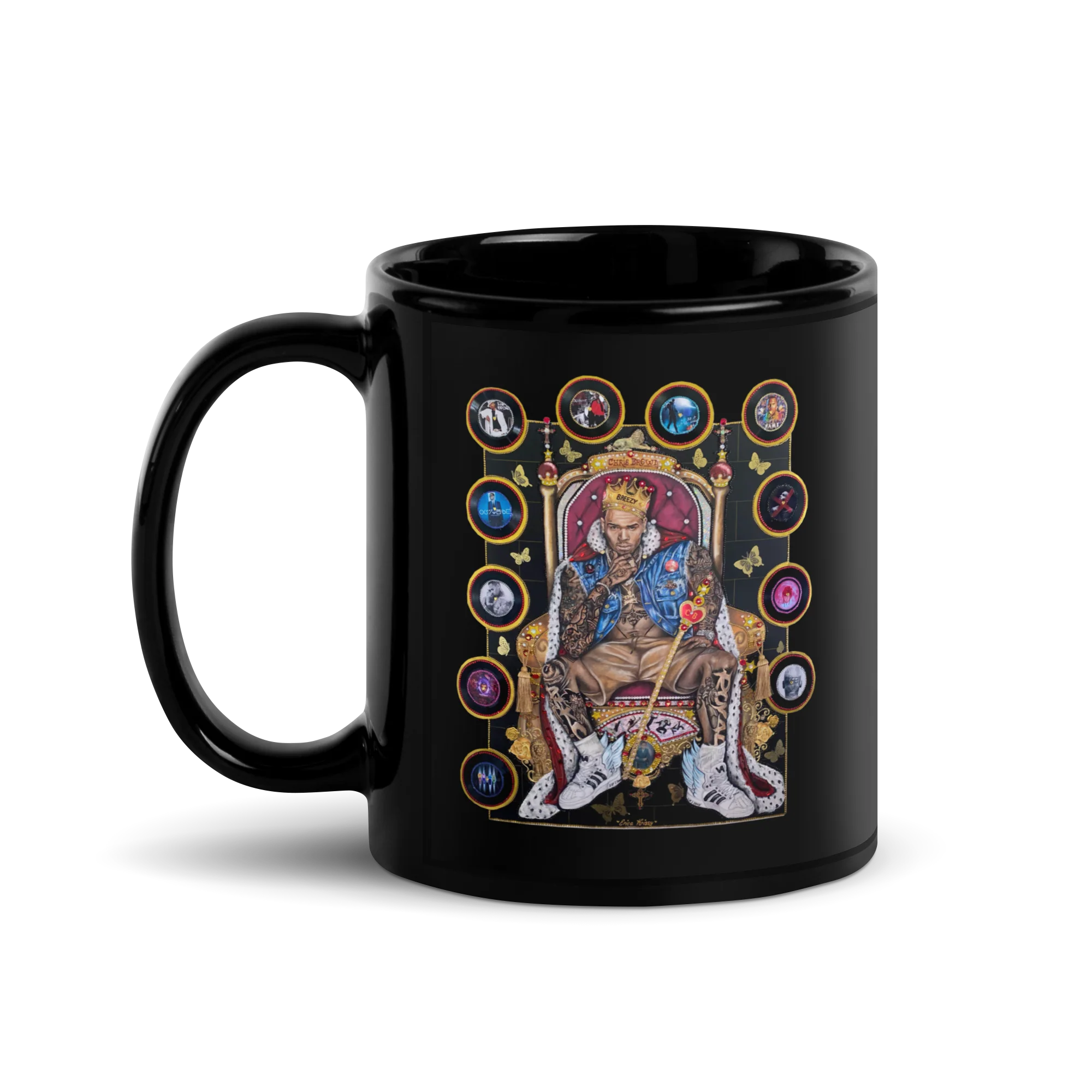 "20 YEARS OF CHRIS BROWN" BY ERICA KRISSY Black Glossy Mug - Image 3