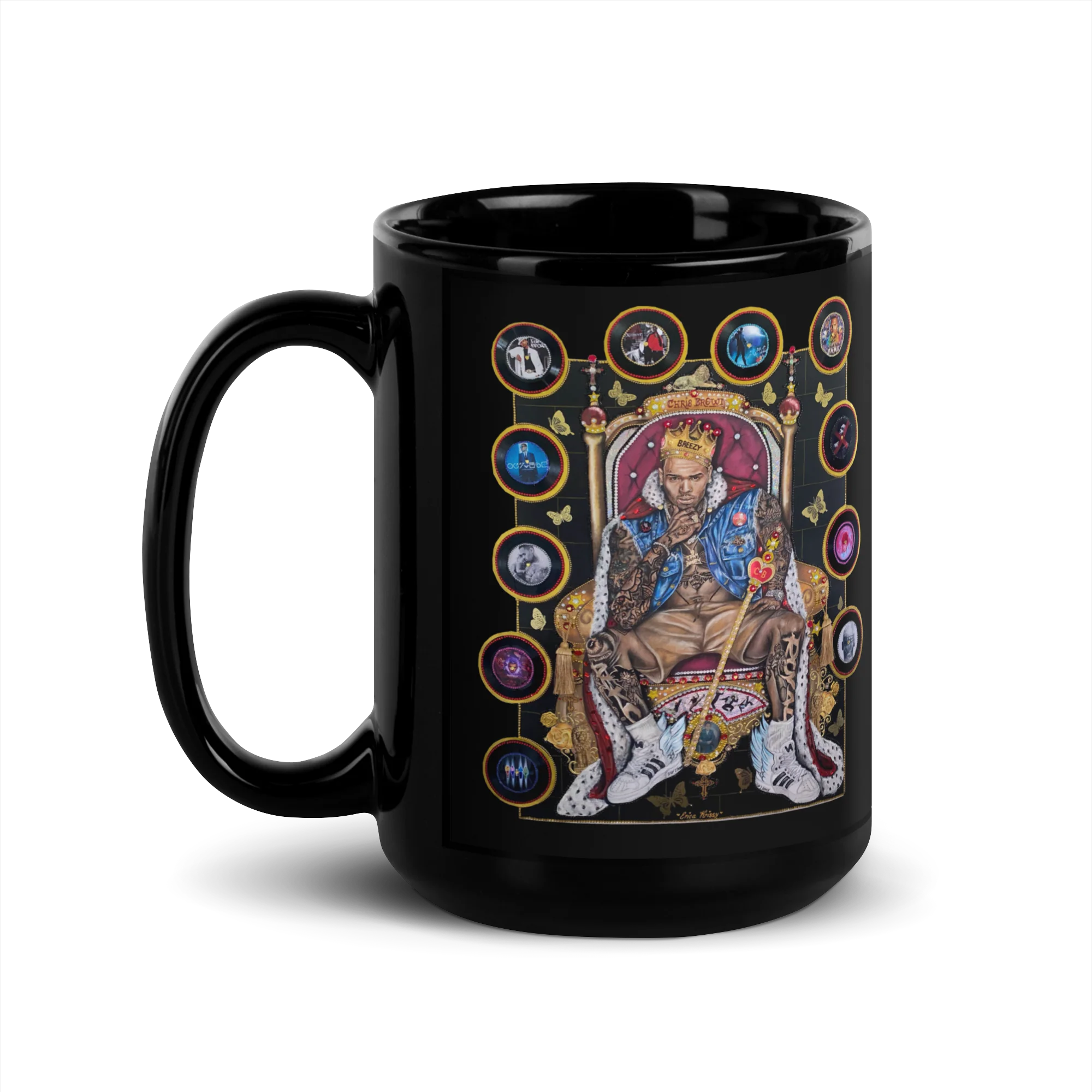 "20 YEARS OF CHRIS BROWN" BY ERICA KRISSY Black Glossy Mug - Image 6