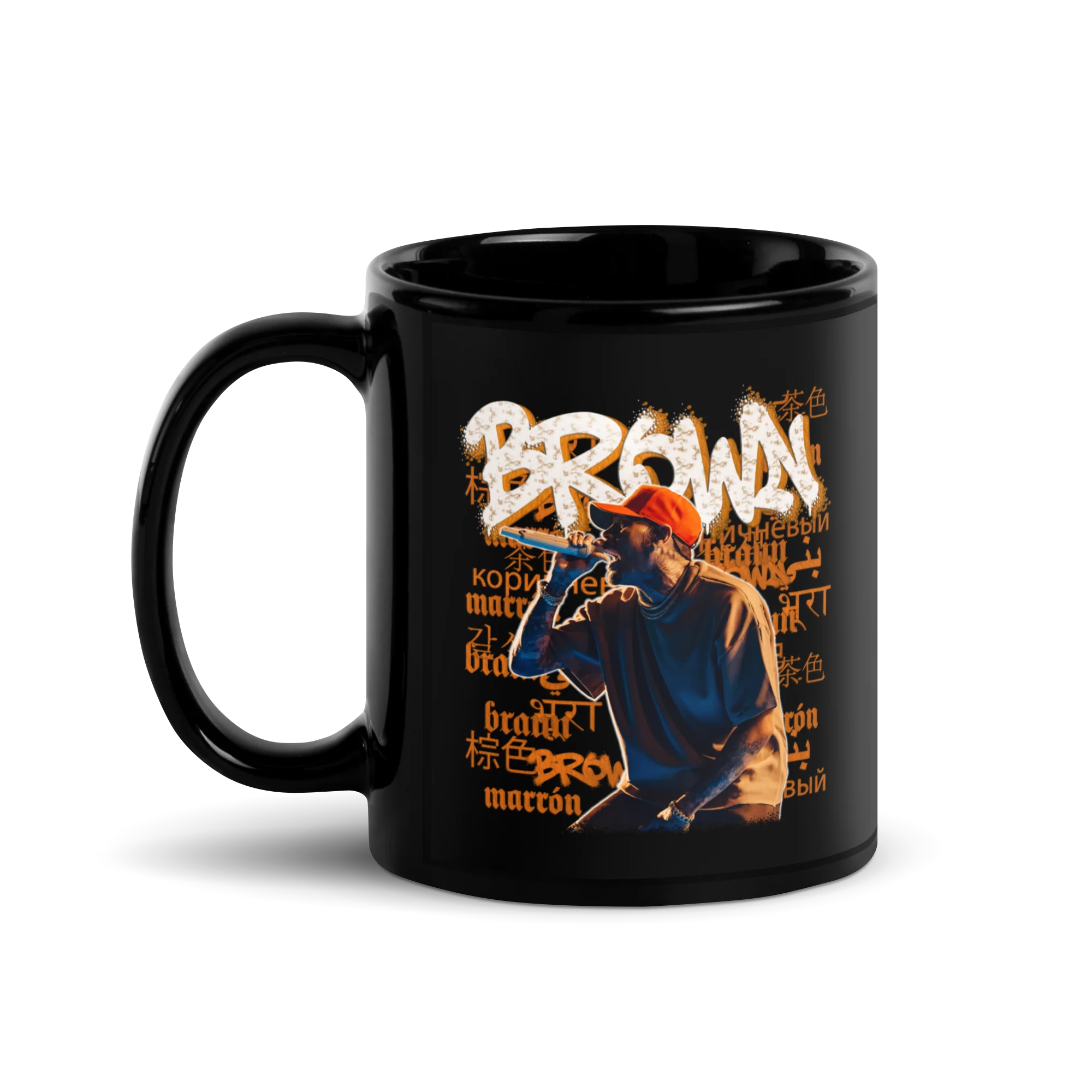 BROWN LANGUAGE Black Glossy Mug - Image 2