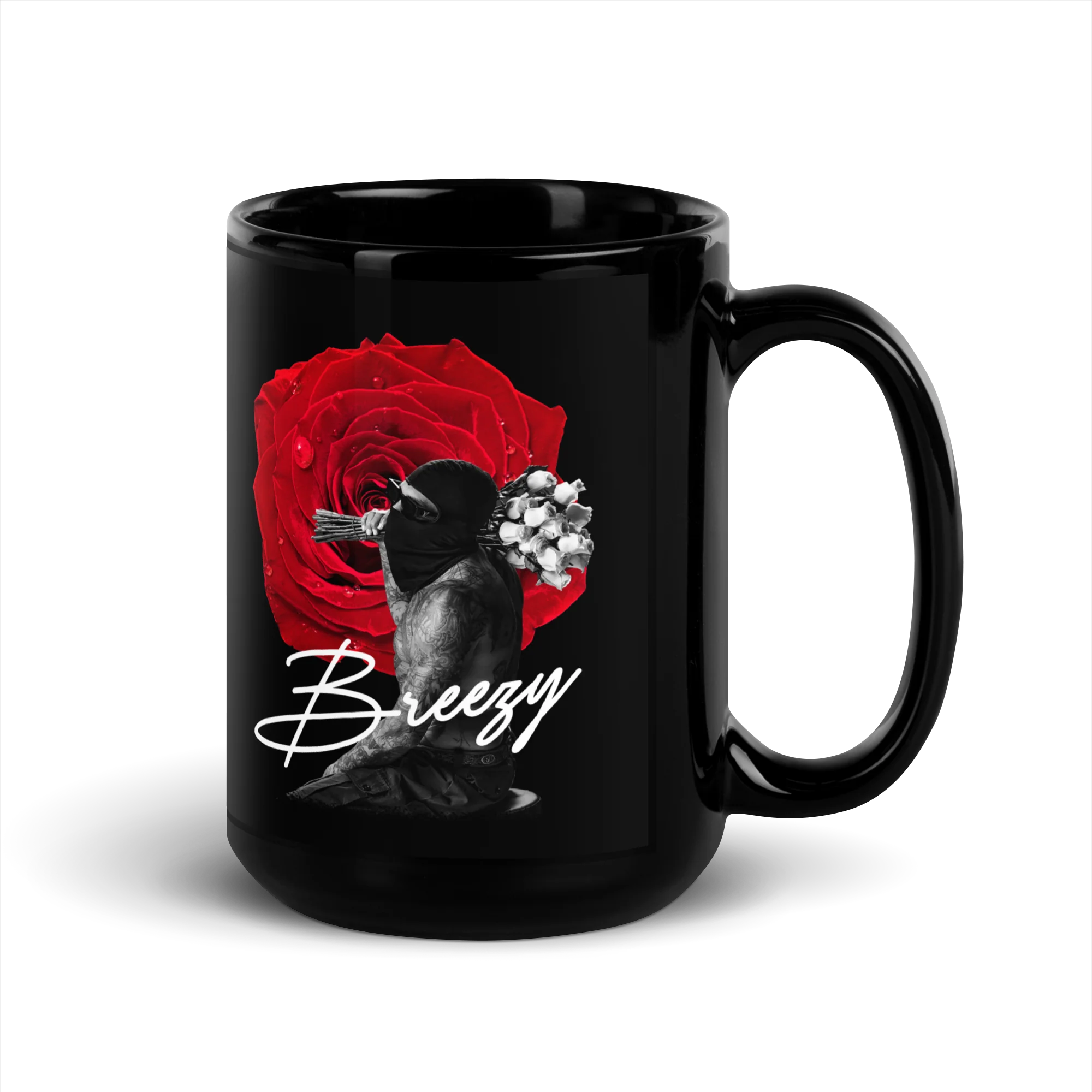 BREEZY ROSE Black Glossy Mug - Image 5