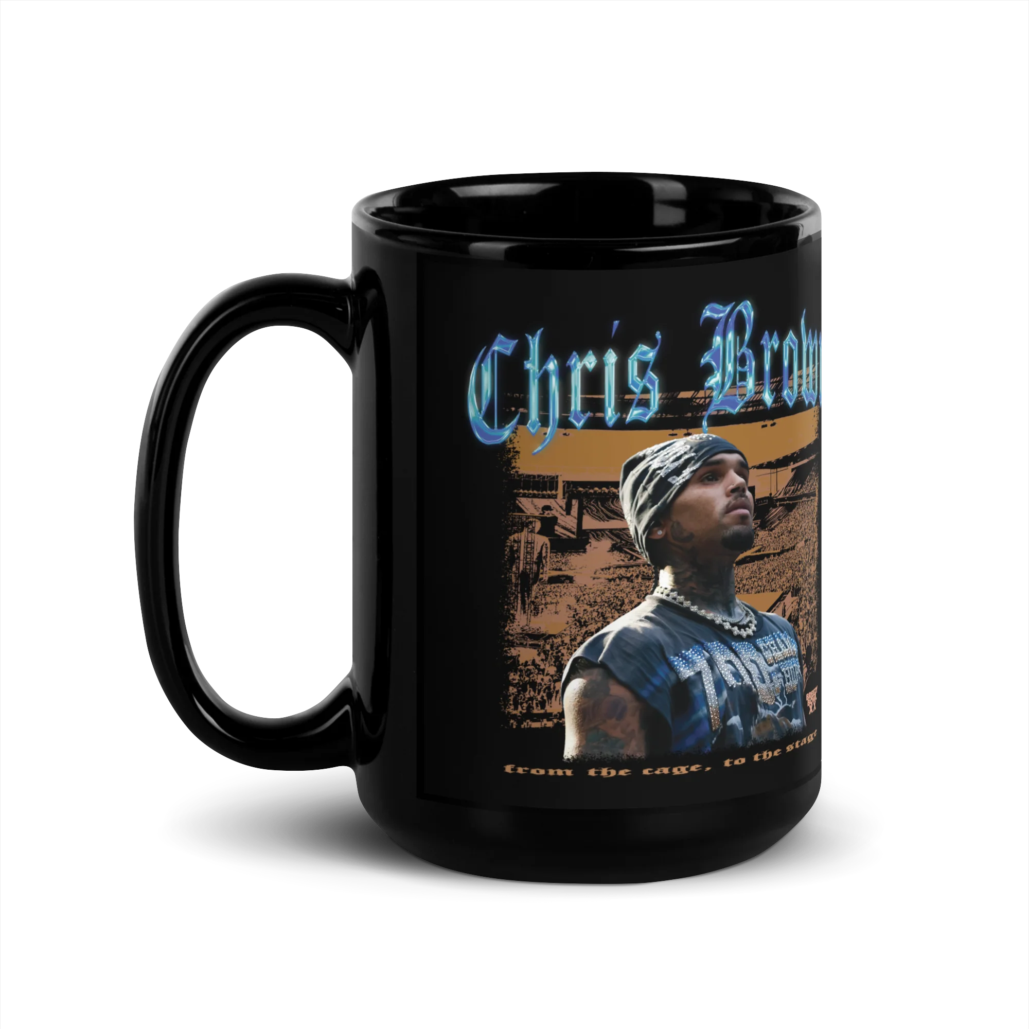 CAGE TO STAGE Black Glossy Mug - Image 4