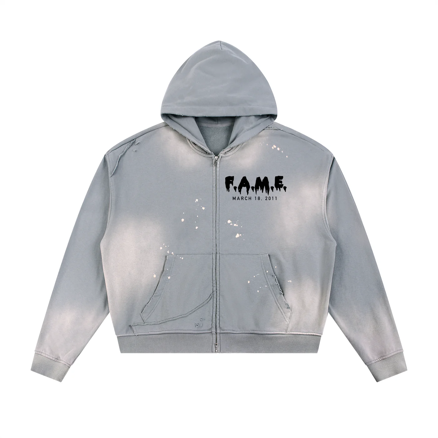 F.A.M.E. 15TH ANNIVERSARY SPIRAL Sun Fade Frayed Raw Edge Fleece Zip Hoodie