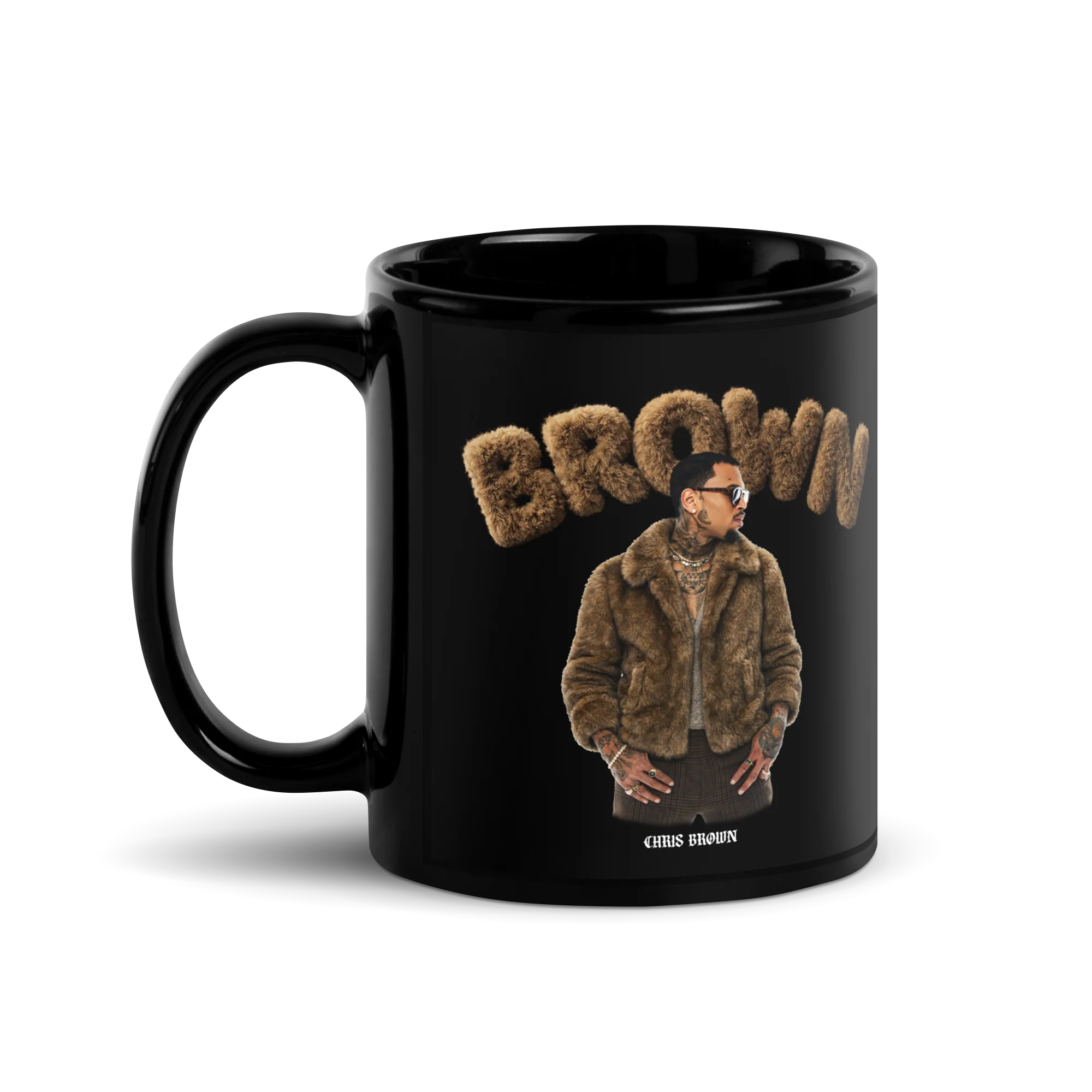 FUZZY BROWN Black Glossy Mug - Image 2