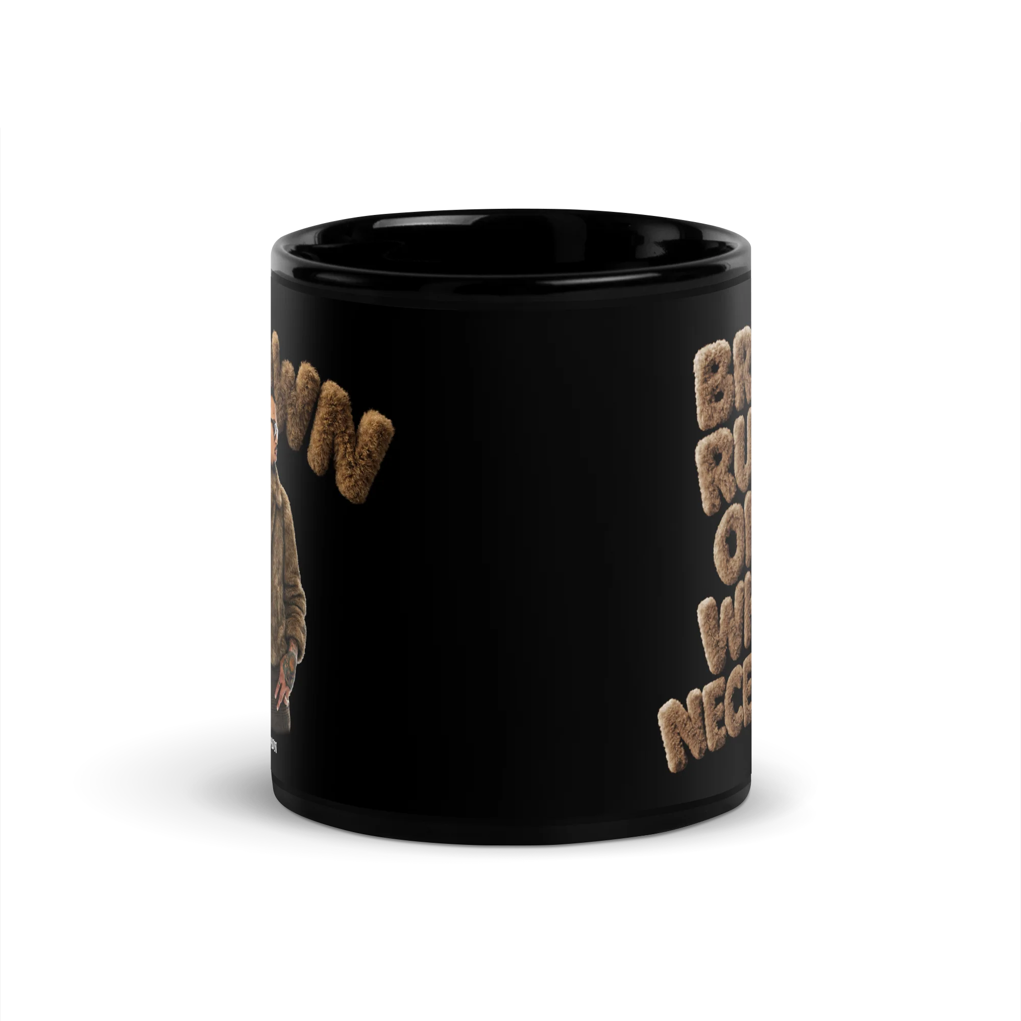 FUZZY BROWN Black Glossy Mug - Image 3