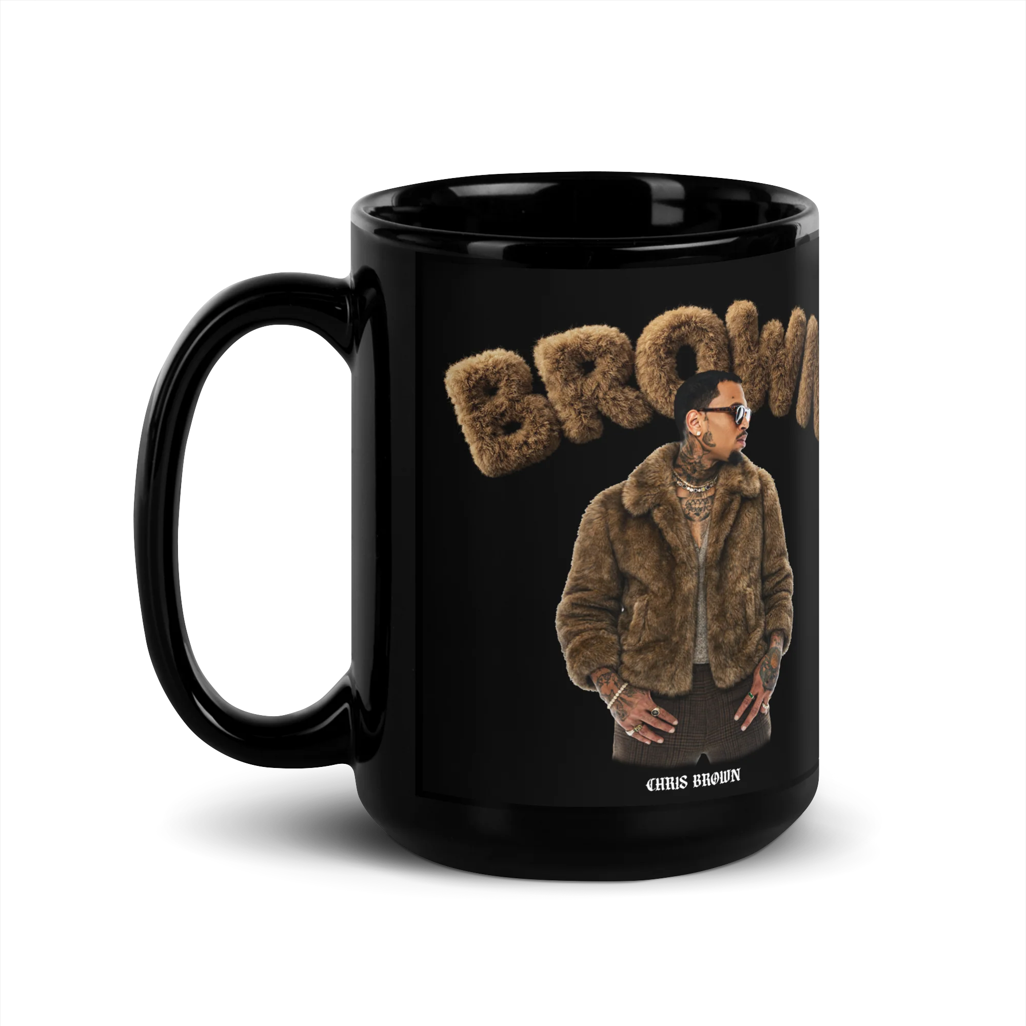 FUZZY BROWN Black Glossy Mug - Image 4