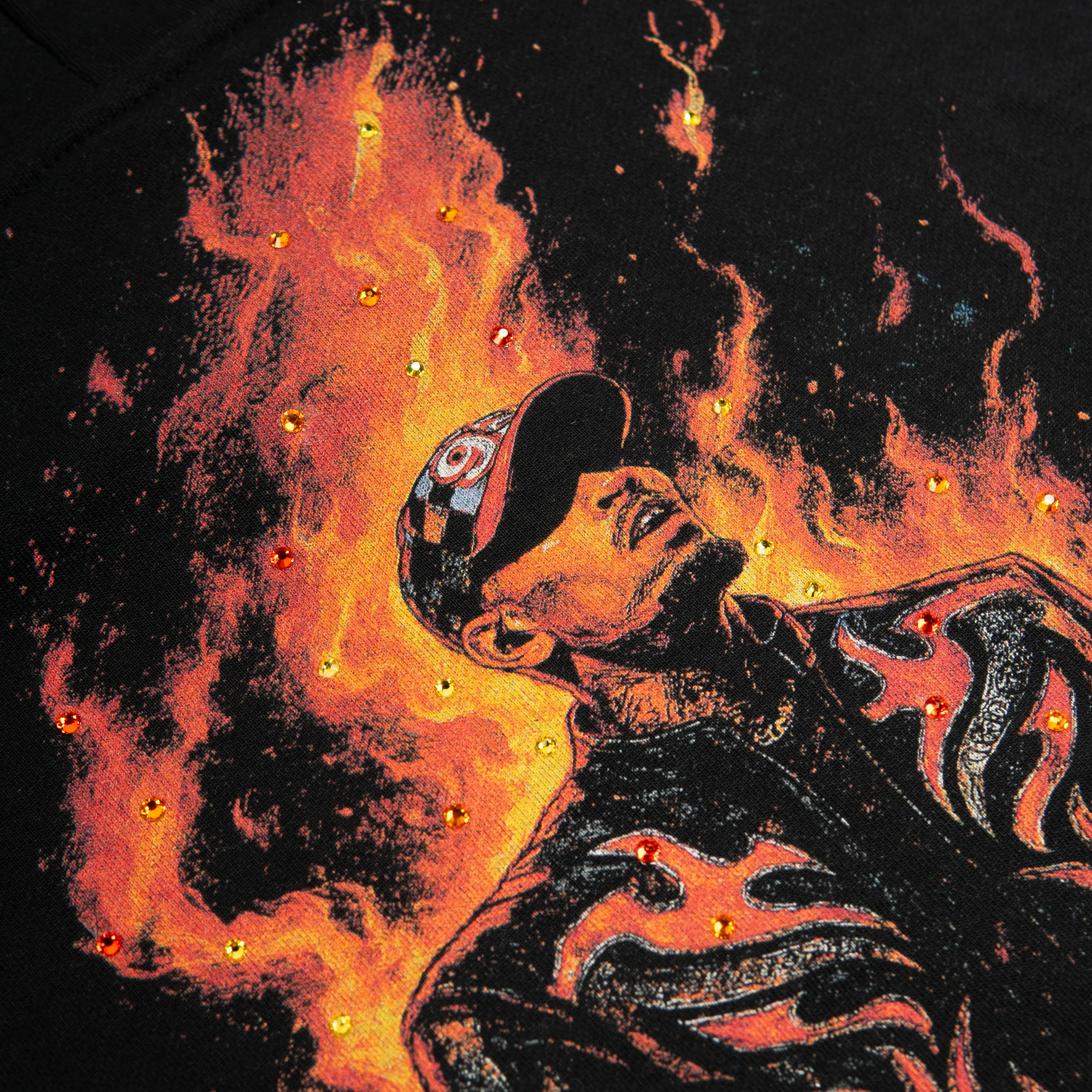 PREMIUM RHINESTONE BREEZY BOWL FLAME CROPPED HOODIE - Image 3